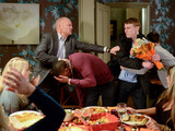 When he arrives with flowers for Abi and spots Dexter at the dinner table Jay loses it.