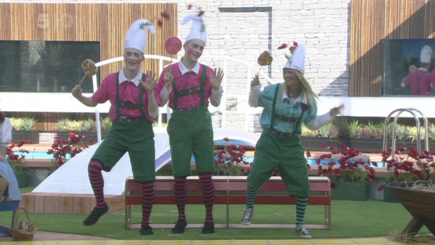 Celebrity Big Brother 8 - Day 7
Jedward and Tara Reid dancing dressed as munchkins for the 'Wizard Of Oz' shopping task