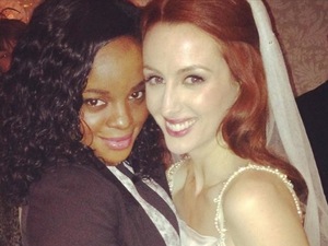Sugababes singer Keisha Buchanan poses with bandmate Siobhan Donaghy on her wedding day.
