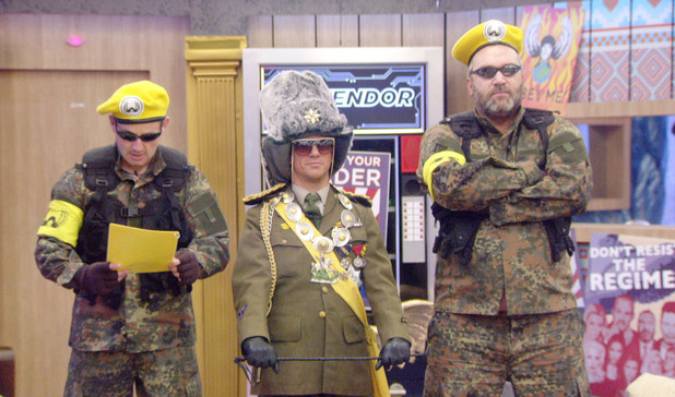 Day 13: Rylan (Bodygaurd), Frankie (Dictator) and Razor (Bodyguard) during 'The Regime' task