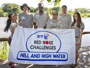 The BT Red Nose Challenge: Hell and High Water, Zambia, Africa: Dara O'Briain, Melanie Chisholm, Jack Dee, Chelsee Healey, Phillips Idowu and Greg James