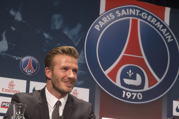 British soccer player David Backham, speaks during a press conference, in at the Parc des Princes stadium in Paris, Thursday, Jan. 31, 2013. David Beckham will join Paris Saint-Germain on Thursday, opting for a move to France after mulling over lucrative offers from around the world since leaving the Los Angeles Galaxy.(AP Photo/Michel Euler)