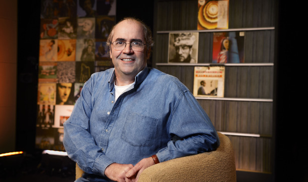 Danny Baker on the set of his new show 'Danny Baker's Great Album Showdown'