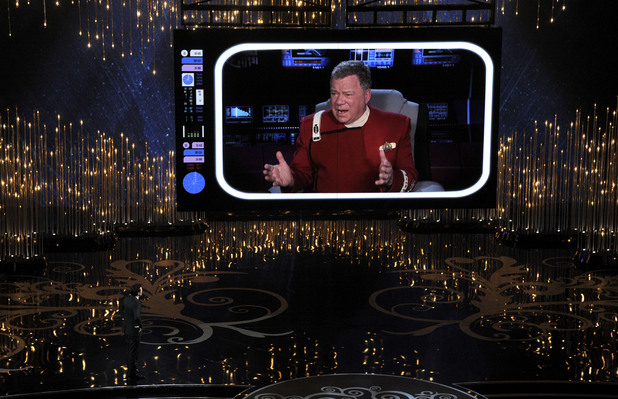 Seth MacFarlane and William Shatner on stage at the 2013 Oscars