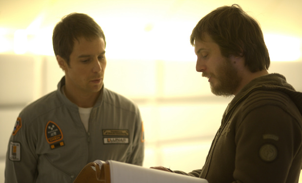 Director Duncan Jones and Sam Rockwell on the set of 'Moon' in 2009