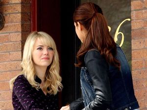 Emma Stone meets Shailene Woodley on the set of 'The Amazing Spider-Man 2' in New York