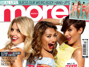Frankie, Vanessa and Molly of The Saturdays on the front cover of More! magazine