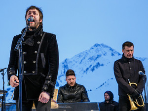 Kasabian headlining an intimate gig at the top of a mountain in the Barclaycard Arctic Disco at Snowbombing 2013