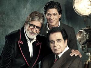 Amitabh Bachchan, Shah Rukh Khan, and Dilip Kumar pose for Filmfare Centenary cover