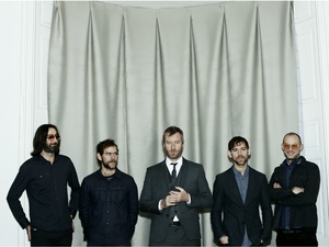 Matt Berninger, Aaron Dessner, Bryce Dessner, Bryan Devendorf and Scott Devendorf of The National pose for 2013 album Trouble Will Find Me.