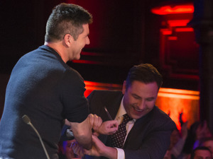 David Walliams coaxes Simon Cowell into joining Keri on stage on Britain's Got Talent