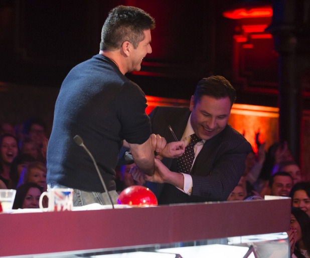 David Walliams coaxes Simon Cowell into joining Keri on stage on Britain's Got Talent