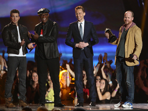 MTV Movie Awards 2013: Chris Evans, Samuel L Jackson, Tom Hiddleston and Joss Whedon accept the 'Best Film' award for 'The Avengers'