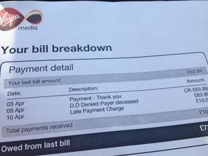 Virgin Media send bill to deceased man