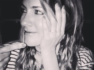 Caroline Flack with a pretend engagement ring
