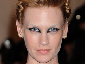 January Jones, eye make-up, met ball 2013, Costume Institute Gala Benefit celebrating the Punk: Chaos To Couture exhibition, Metropolitan Museum of Art, New York