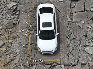 Vehicle stranded in demolished car park