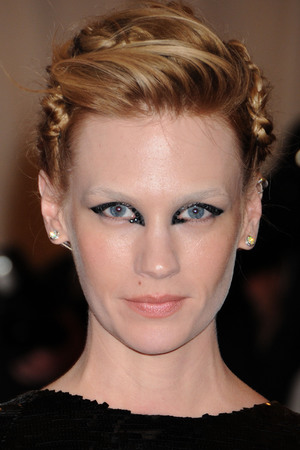 January Jones, eye make-up, met ball 2013, Costume Institute Gala Benefit celebrating the Punk: Chaos To Couture exhibition, Metropolitan Museum of Art, New York