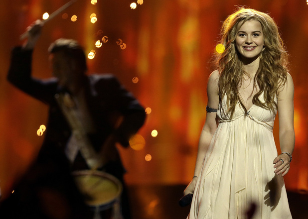 Emmelie de Forest of Denmark performs her song Only Teardrops