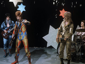 Trevor Bolder with David Bowie and Mick Ronson in 1972