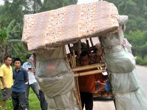 Liu Lingchao carries portable house on his back wherever he goes in China 