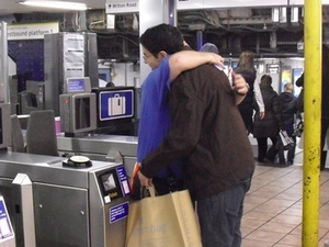Victoria tube station giving free hugs