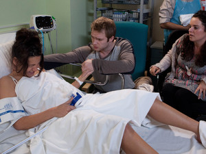8135: At the last minute Tina calls Izzy in and both women are united in their fear as the baby is rushed to the special care baby unit for help with his breathing.