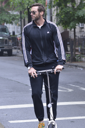 Hugh Jackman, scooter, New York, tracksuit