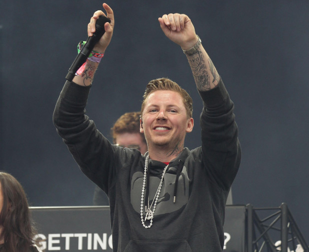 Professor Green performing on the the Pyramid Stage, at the Glastonbury Festival 2013