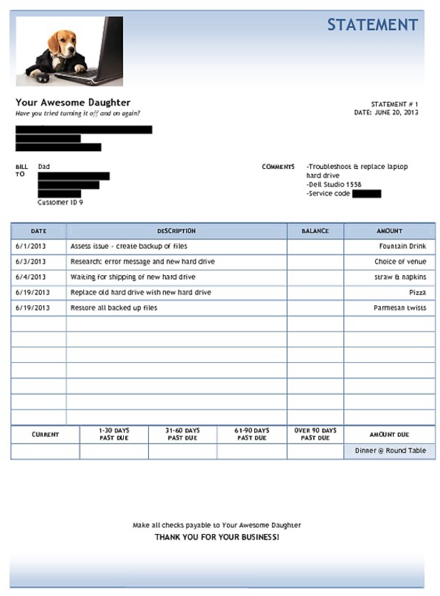 Daughter sends dad bill for fixing his computer