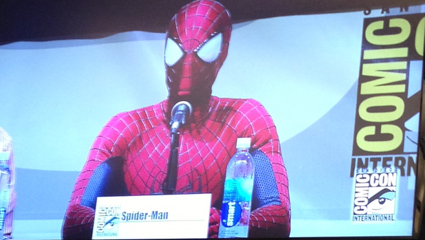 Andrew Garfield in character as Spider-Man at Comic-Con 2013.