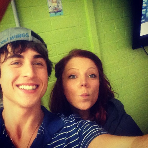 Taylor Glockner and Teressa Liane on set at Neighbours