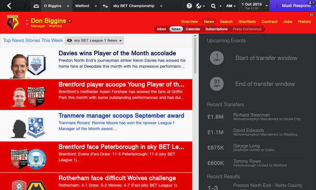 The News Homepage in Football Manager 2014