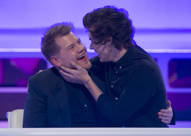 One Directions Harry Styles Kisses James Corden Pictures Tv News Digital Spy 