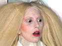 ARTPOP singer dons dark contacts and powders her face white for event.
