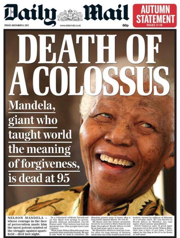 Daily Mail Nelson Mandela newspaper front covers Digital Spy