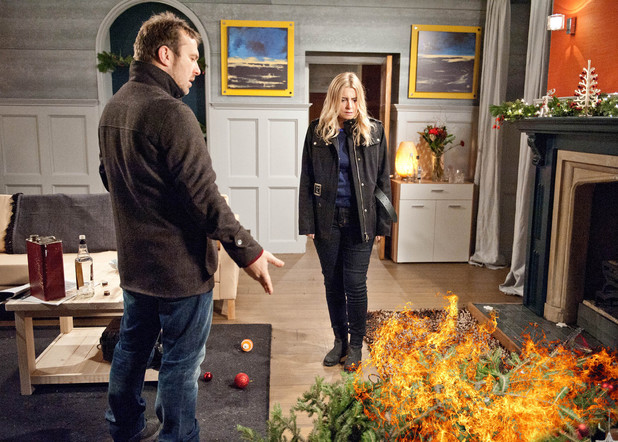 Declan sets fire to the Christmas tree