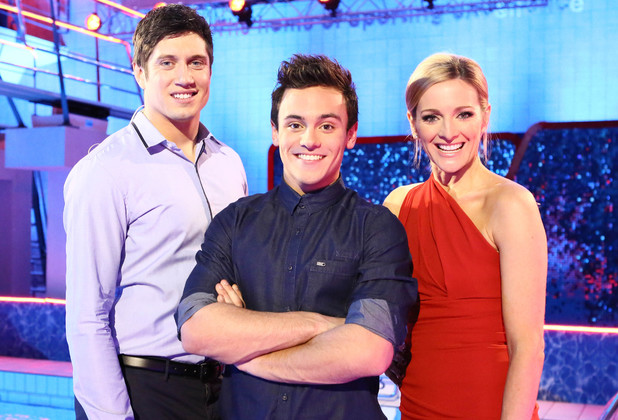Splash 2014: Tom Daley with presenters Vernon Kaye and Gabby Logan