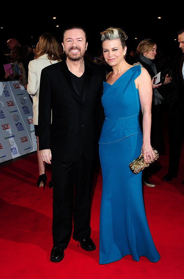 Ricky Gervais and Jane Fallon National Television Awards 2014 Red