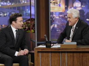 Jimmy Fallon during an interview with Jay Leno on The Tonight Show