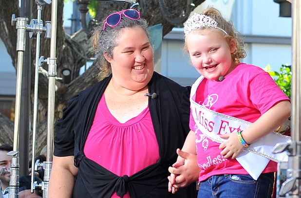 'Here Comes Honey Boo Boo' star Alana Thompson and her mother 'Mama June' at The Grove to appear on entertainment news show 'Extra'