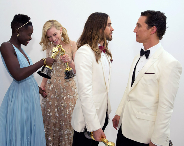 A.M.P.A.S. Oscar® winners Jared Leto for Performance by an Actor in a Supporting Role for his role in "Dallas Buyers Club", Cate Blanchett for Actress in a Leading Role for her role in "Blue Jasmine", and Matthew MacConaughey for Performance by an Actor in a Leading Rule for his role in "Dallas Buyers Club", pose backstage with their Oscars®.
2 Mar 2014