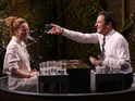 Jimmy Fallon plays a game of 'Water War' with actress on The Tonight Show.