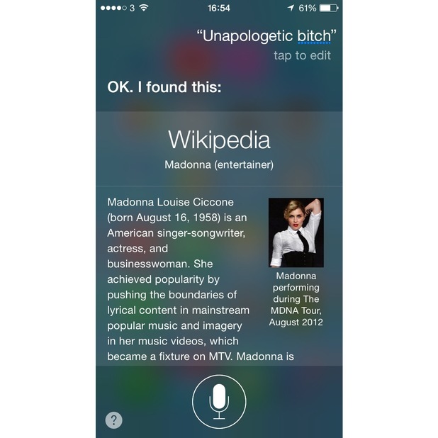 Madonna 'Unapologetic Bitch' in Siri.