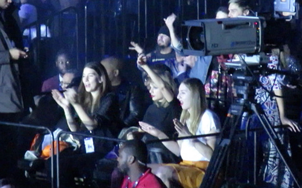 Beyonce sits behind Taylor Swift to watch Justin Timberlake show with husband Jay-Z at Brooklyn concert held at the Barclays Center. Taylor was spotted leaning and dancing over the railing with her purple leggings showing as her hair went wild in the air all while Beyonce and Jay-Z were seated behind her. Jay-Z was spotted looking at her and her friends a few times during the show and also even glanced up at his wife Beyonce who was dancing to all of JT's biggest hits. 