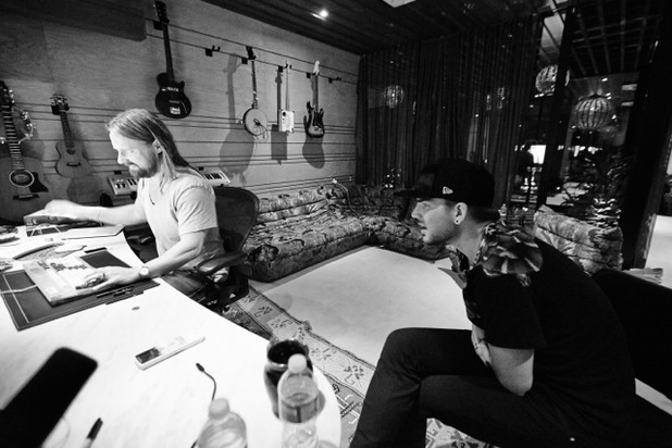 Adam Lambert and Max Martin in the recording studio.