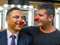 Pictures of David Walliams's makeover at the hands of Simon Cowell are unveiled.