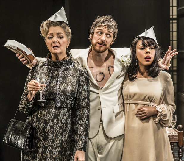 Serena Evans as Lady Claire, James McAvoy as Jack and Kathryn Drysdale as Grace in The Ruling Class